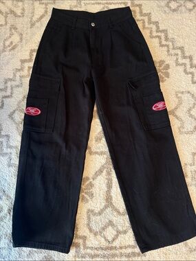 SHEIN Black Wide Leg Flare Cargo Jeans